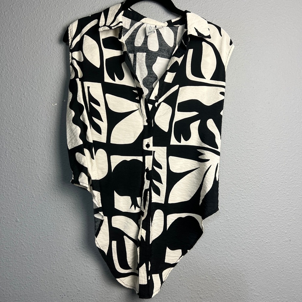 Joie Black White Abstract Print Hi‎ Lo Sleeveless Button Up Shirt Top Size S P
